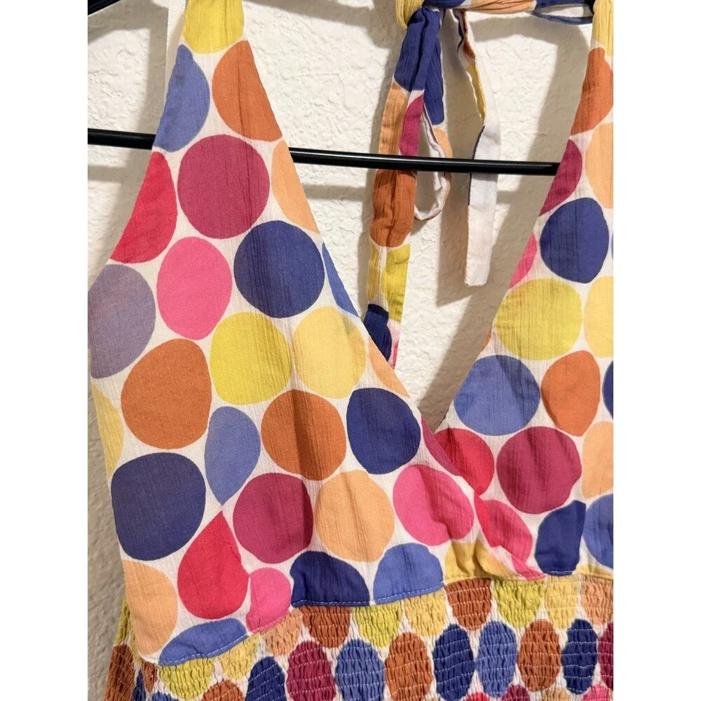 Anthropologie Maeve 100% cotton Halter Vibrant Multi Color Polka Dot Dress 10